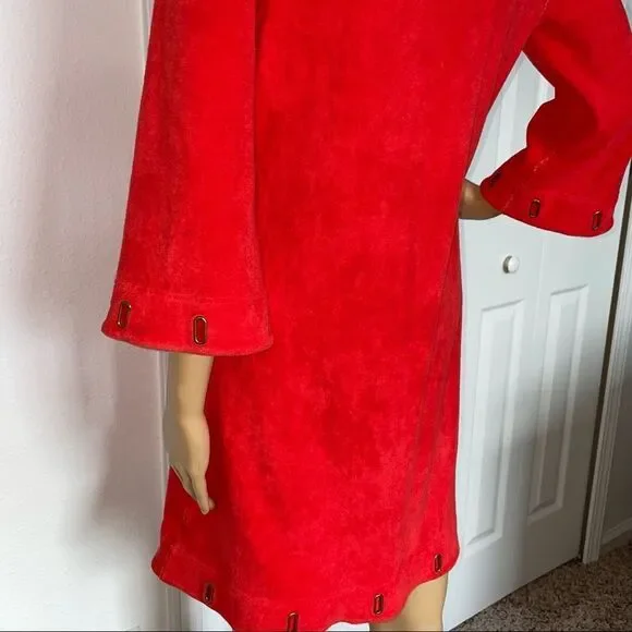 Boston Proper 3/4 Sleeve Red Grommet Terrycloth Tunic Mini Dress Size Small - Picture 10 of 16